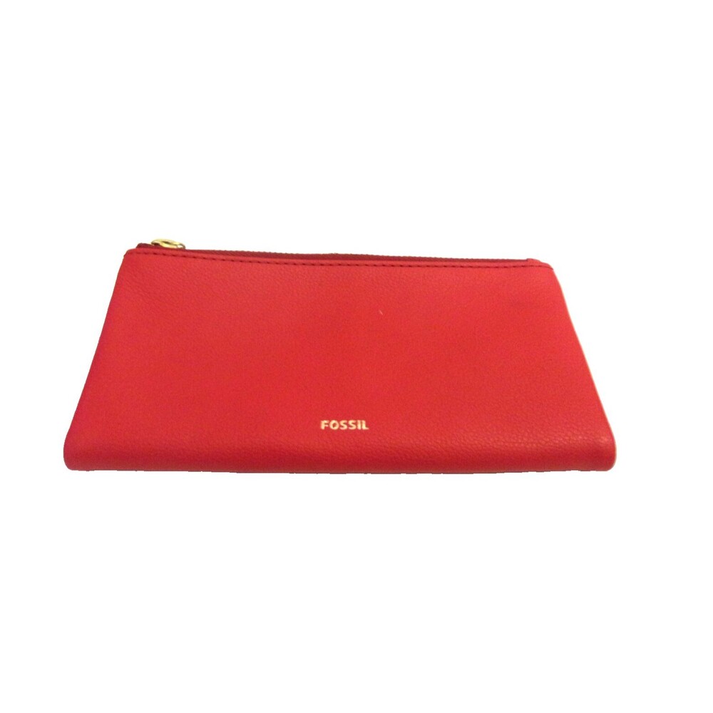Fossil Red Leather Clutch Wallet 7.5 X 3.5 X .25